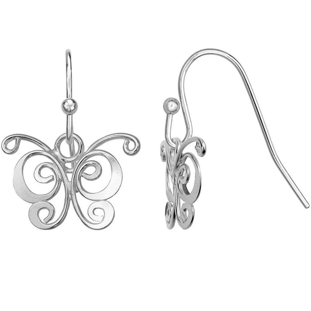 925 Sterling Silver Dainty Butterfly Drop Earrings
